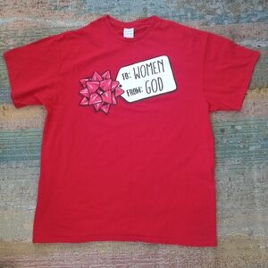 God's Gift To Women Red Graphic T Shirt Men's Size Large